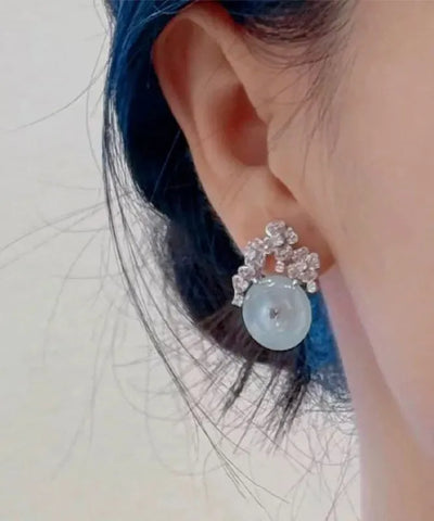 New Chinese Style Safety Buckle Diamond Studded Flower Earrings