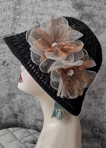 Original Design Schwarz Blau Floral Hollow Out Bucket Hat