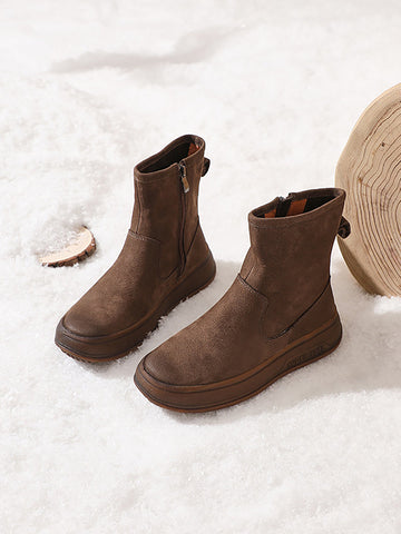 Women Vintage Leather Spliced Flat Ankle Boots