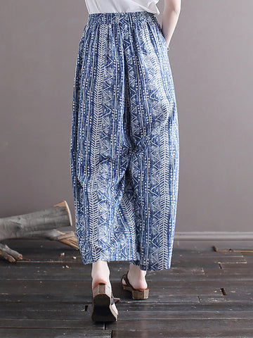 Women Summer Ethnic Batik Wide-leg Loose Pants