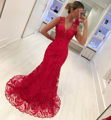 Sleeveless Mermaid Prom Dress With Lace Evening Gowns