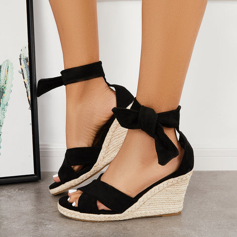 Criss Cross Lace Up Espadrille Wedges Ankle Tie Sandals