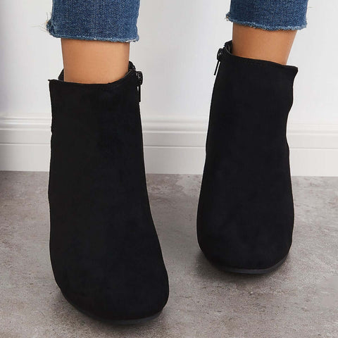 Cutout Ankle Wedge Booties V-cut Stacked Heel Boots