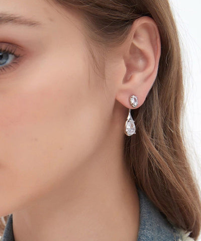Light Luxury Silver Needle Water Droplet Zircon Earrings