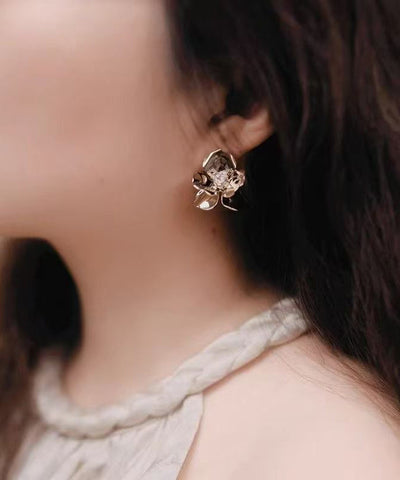 Unique Gold Copper Overgild Floral Stud Earrings
