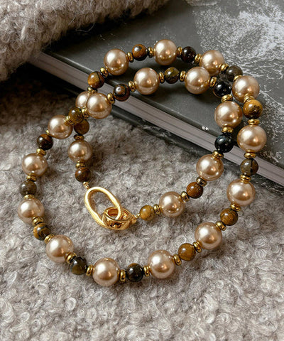 Fine Colorblock Alloy Tiger's Eye Pearl Patchwork Gratuated Bead Necklace