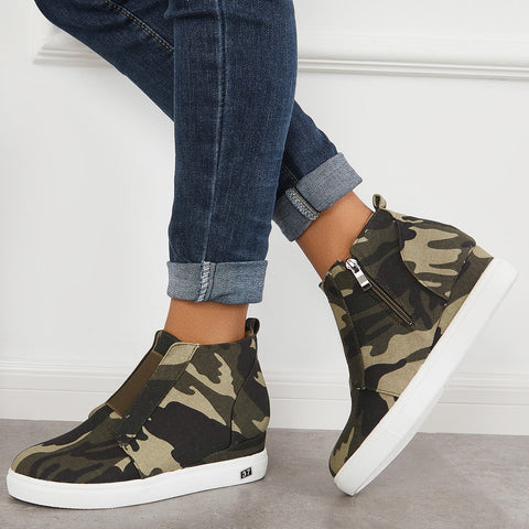 Casual Platform Hidden Wedge Sneakers High Top Ankle Booties