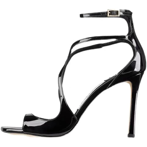 2024 Summer New Purple One Line Buckle Cross Roman Sandals Women's Fine Heel Open Toe High Heels