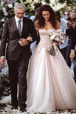 Bmbridal Champagne Tulle Bridal Dress Off-the-Shoulder With Appliques