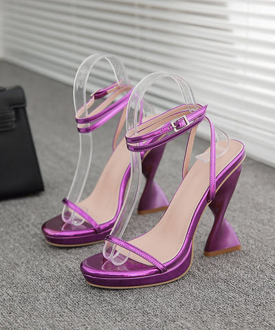 Gold High Heel Faux Leather Fashion Splicing Sandals