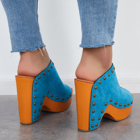 Retro Chunky Platform Heel Mules Slip on Sandals