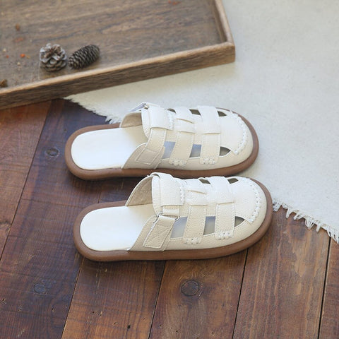 Damen Sommer Retro Hohl Flache Slides Schuhe