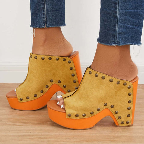 Retro Chunky Platform Heel Mules Slip on Sandals
