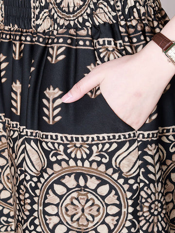 Women Retro Flower Irregular Hem Drawstring Wide-leg Shirt+Pants