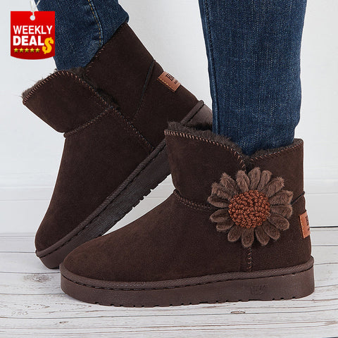 Warm Faux Fur Ankle Snow Boots Flower Winter Booties