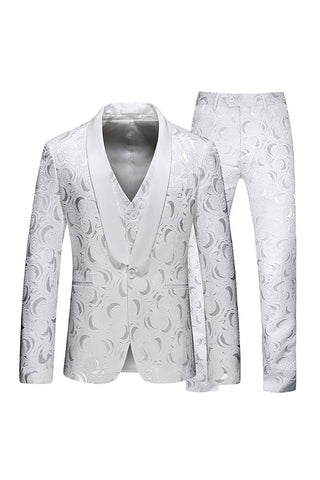 White Jacquard 2 Pieces Shawl Lapel Men's Prom Suits