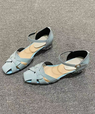 Elegante flache Sandalen mit ausgehöhltem Schnallenriemen Hellblau