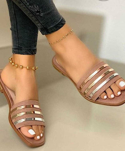 0508Pink Faux Leather Fashion Splicing Peep Toe Beach Slide Sandals Women