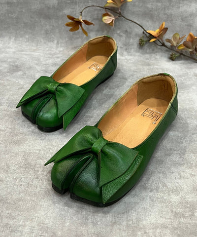 Frauen Grün Bogen Split Toe Rindsleder Flache Schuhe Für