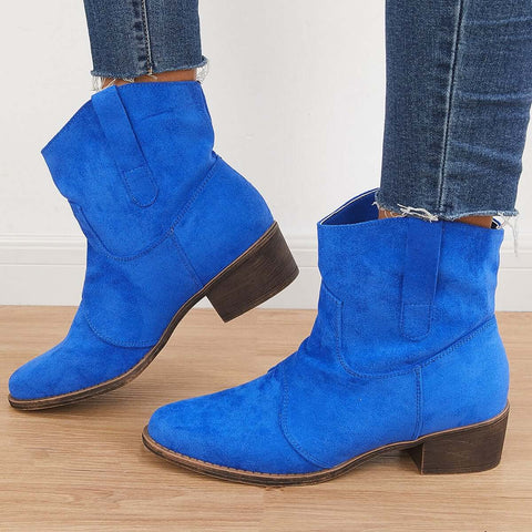 Westernstiefeletten aus Wildleder mit Blockabsatz und niedrigem Absatz
