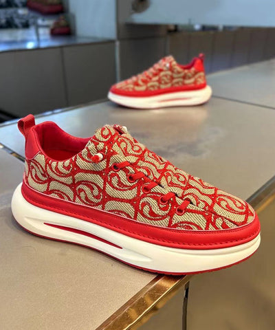 Lässige Spleißen Plattform Flache Schuhe Rot Leinwand Frauen