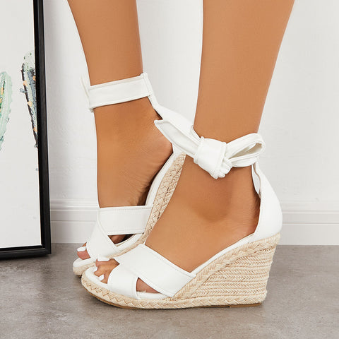 Criss Cross Lace Up Espadrille Wedges Ankle Tie Sandals