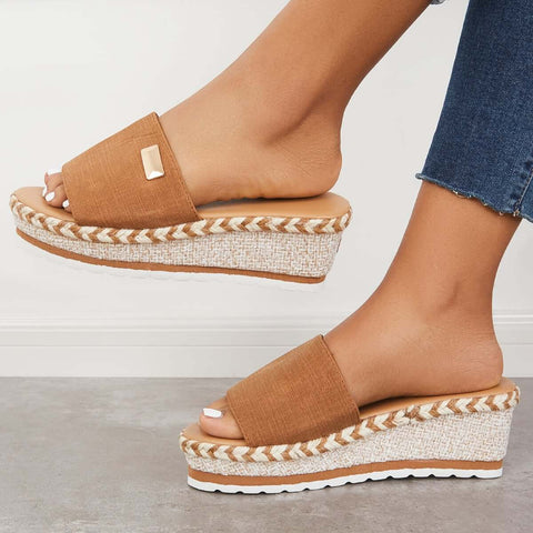Open Toe Espadrille Platform Wedges Slip on Sandals