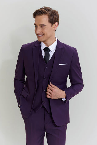 Purple Notched Lapel 3 Piece One Button Men's Suits