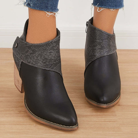 Western Cowgirl Ankle Boots Chunky Heel Buckle Short Booties