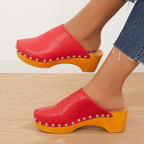 Women Casual Heeled Mules Closed Toe Slip-on Slide Sandals