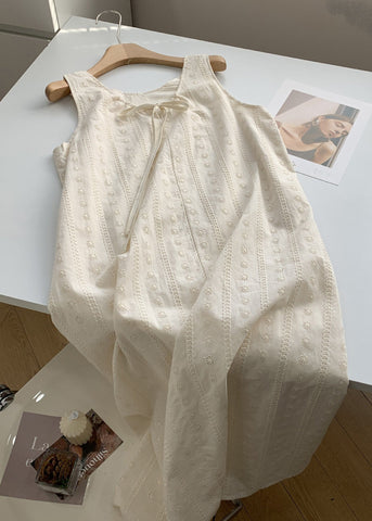 Handmade Beige Lace Tie Hollow Out Floral Long Vest Dress Summer