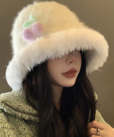 Herbst/Winter, japanischer Stil, warmweiß, flauschiger Pelz, flauschiger Eimerhut
