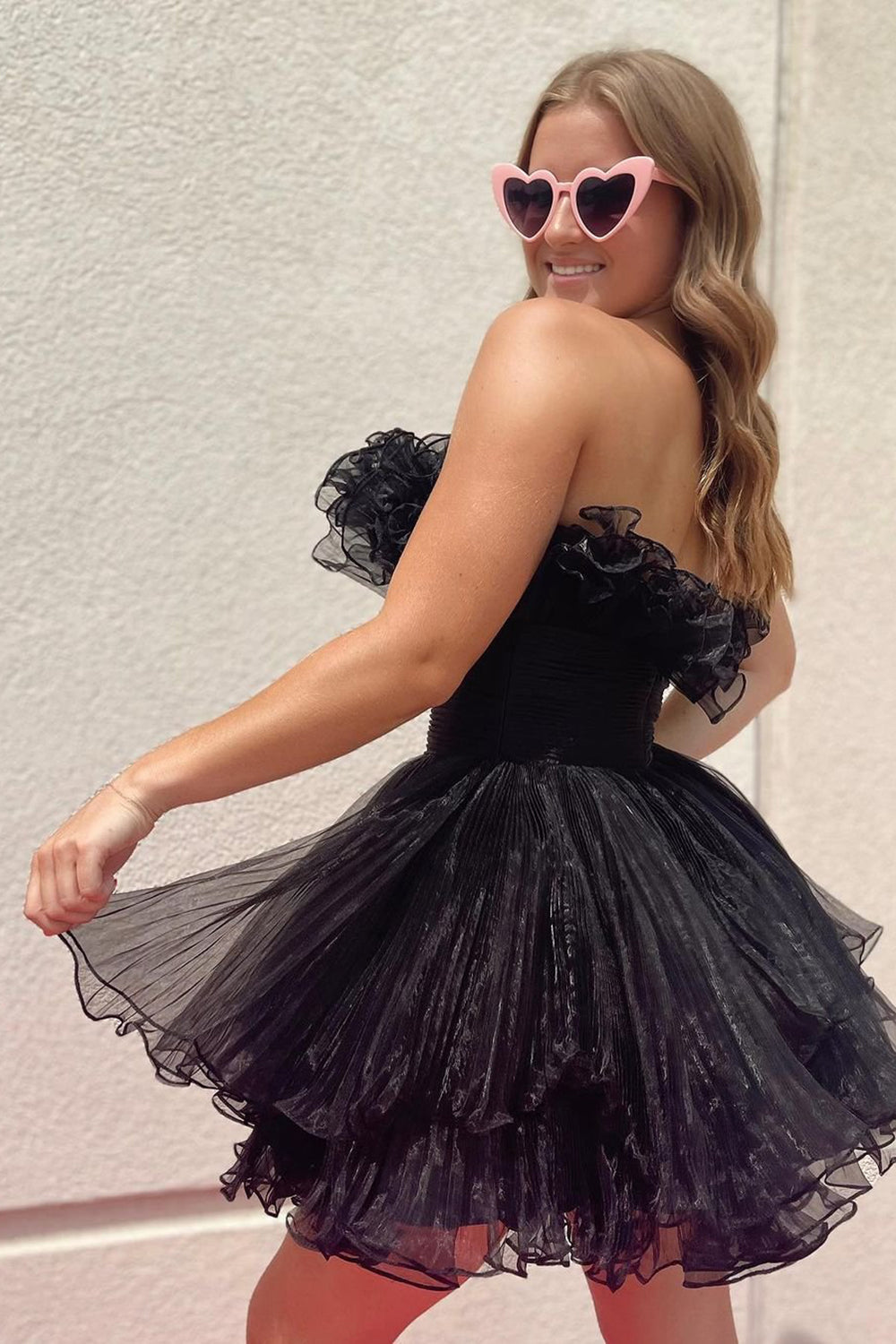 Gorgeous A Line Strapless Light Pink Short Homecoming Dress with Ruffles