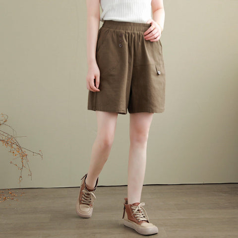 Women Summer Cotton Linen Casual Loose Shorts