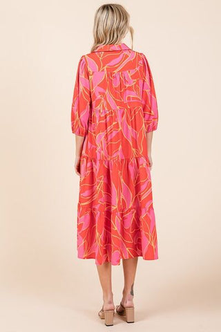 Tiered Collared Neck Vacation Midi Dress