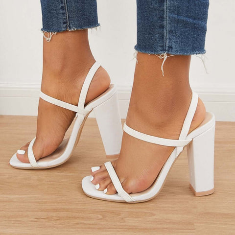 Square Toe Thick Heel Sandals Elastic Straps Chunky High Heels