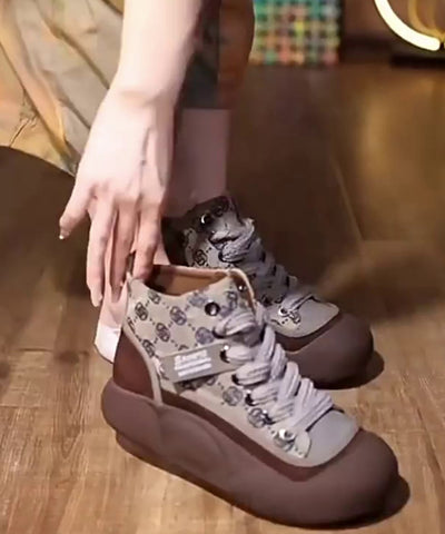 Khaki Casual Canvas Plateau Flats Schuhe Cross Strap