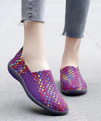 Strickstoff Schwarz DIY Weiche Spleißen Flats Schuhe