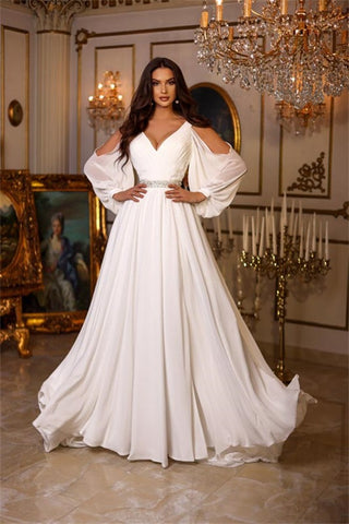 Bmbridal Long Sleeves Chiffon Wedding Dress Long With Split Online