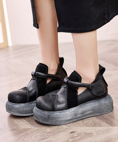 Casual Splicing Plattform Flache Schuhe Frauen Grün Rindsleder