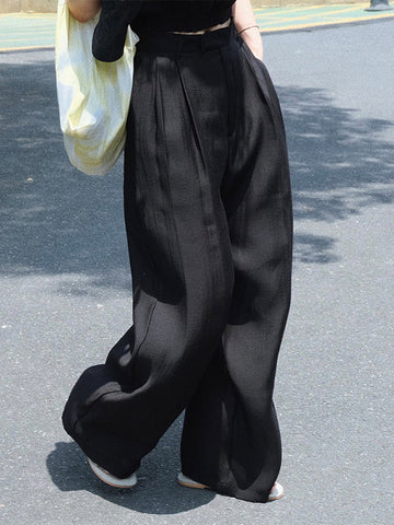 High-Waisted Pleated See-Through Loose Sun-Protection Trousers Casual Pants Bottoms