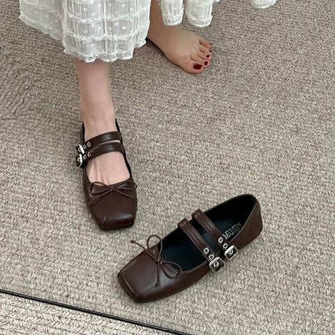 Designer Frühling Damen Mary Jane Schuhe Fashion Square Toe Damen Komfort Weiche Sohle Flats Damen Komfort Ballerinas Schuhe