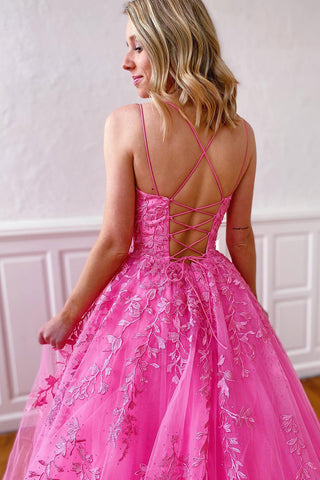 Gorgeous A Line Spaghetti Straps Yellow Long Prom Dress with Appliques
