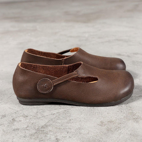 Women Chocolate Flat Shoes For Women Cowhide Leather
