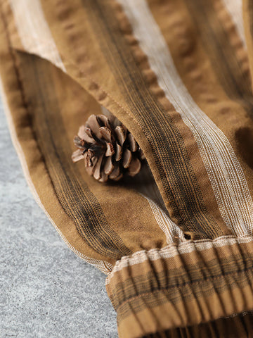 Women Summer Stripe  Pocket Vintage Loose Cotton Pants