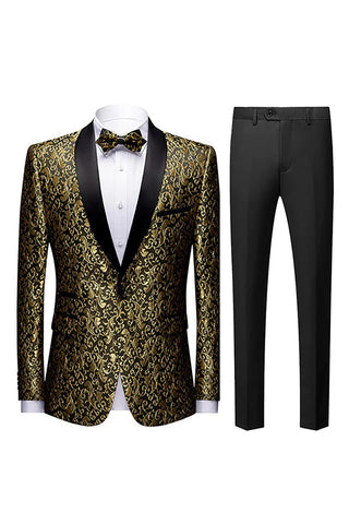 Goldener Jacquard Schalkragen 2-teiliger Herren-Ballanzug