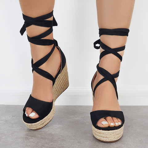 Summer Lace Up Espadrille Heel Platform Wedge Sandals