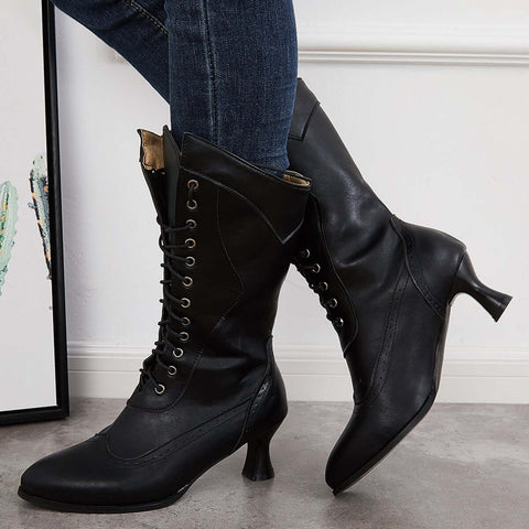 Vintage viktorianische Schnürstiefel mit mittlerer Wade, Western-Ritterstiefel