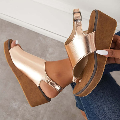 Cork Wedge Platform Sandals Slingback Ankle Strap Sandals