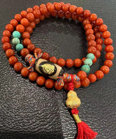 Handmade Red 925 Silver Agate Turquoise Calabash Buddha Statue Charm Bracelet